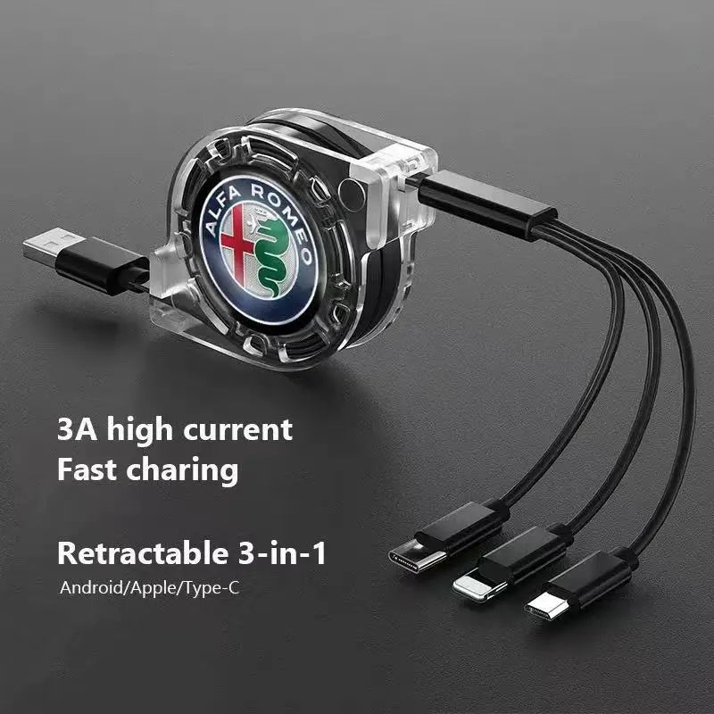 3 In 1 Data Cable Scalable Phone Fast Charging Cable Car Accessories For Alfa Romeo Giulietta Mito Giulia Stelvio Brera 147 156